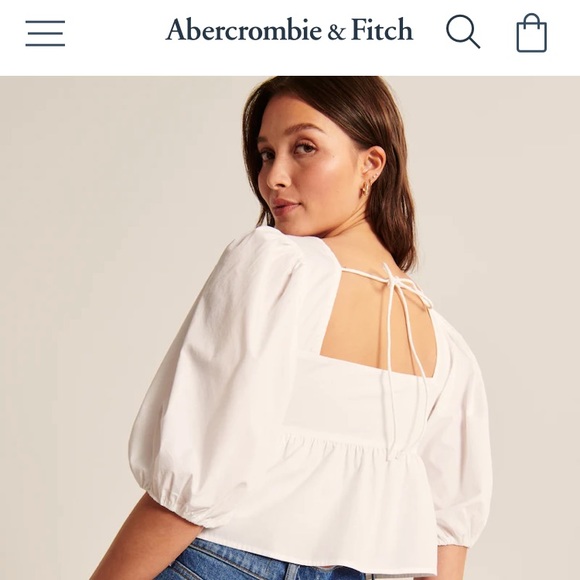 A&F Puff Sleeve Poplin Squareneck Top - Picture 2 of 7